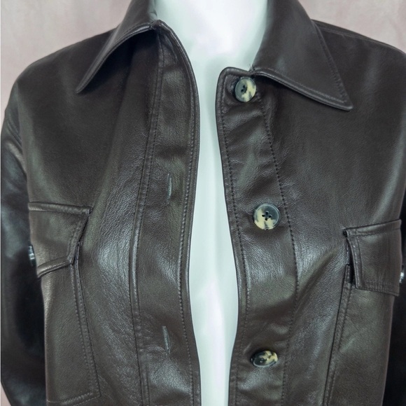 Aritzia Wilfred Free Ganna Shirt Jacket Faux Leather Womens XS Brown Shacket EUC - Picture 4 of 7
